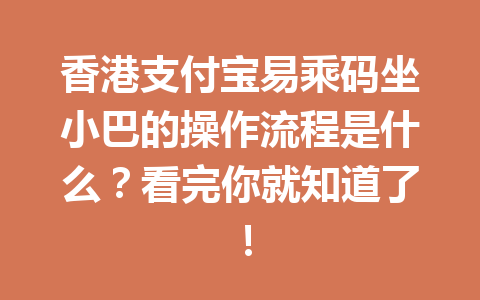 香港支付宝易乘码坐小巴的操作流程是什么?看完你就知道了! 一